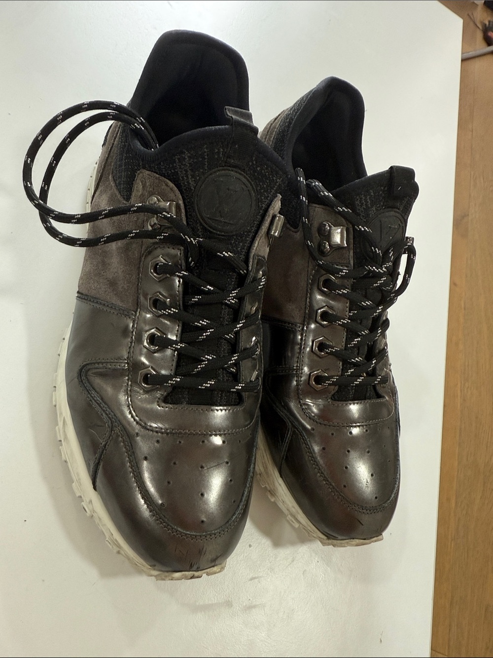 Louis Vuitton Men's Grey & Black Suede Leather Sneakers - Picture 4 of 6